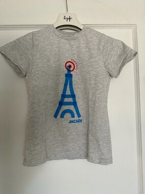 Jacadi Gray Tee with Blue Eiffel Tower and Red Target Detail